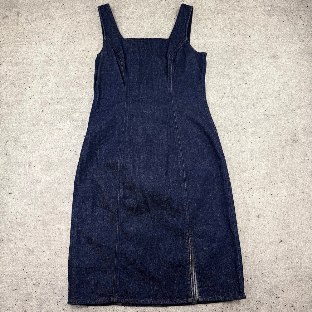 J Crew Blue Denim Midi Dress Back Zip Sleeveless Front Slit Dress Womens Size 6